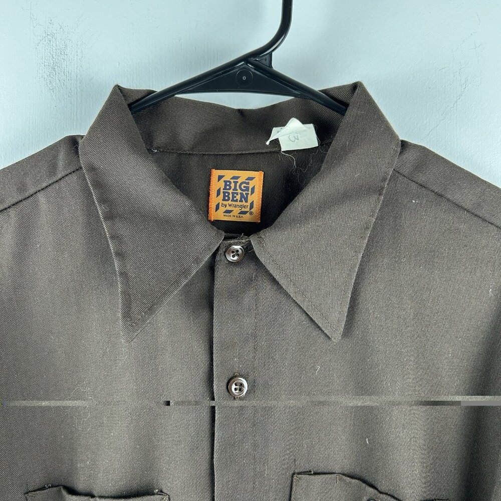 Vintage Big Ben Wrangler Shirt Mens XL Brown Work  Short Sleeve 90s - Picture 4 of 9